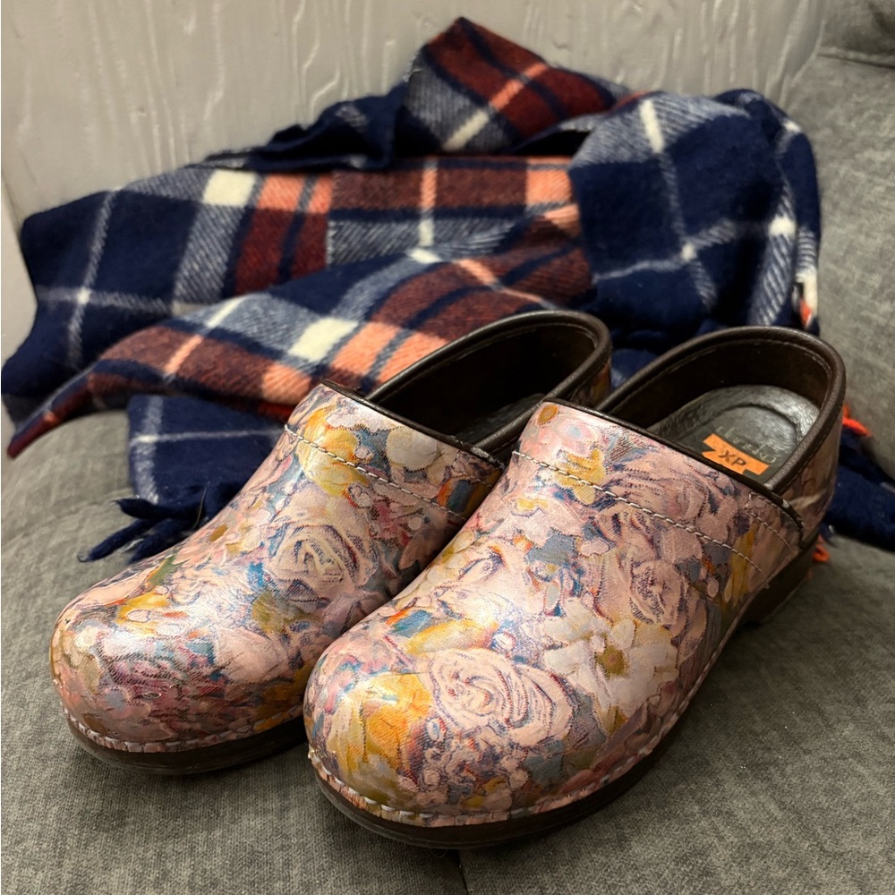 Dansko Floral Pink and Yellow Mules